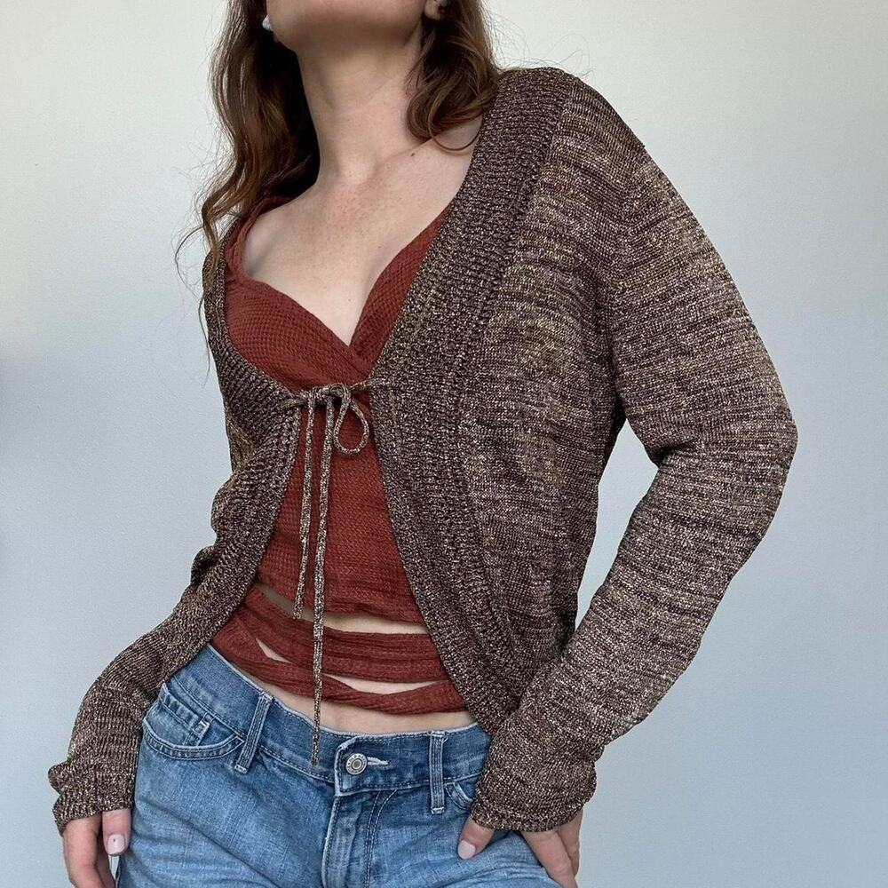 Gold slouchy tie front cardigan